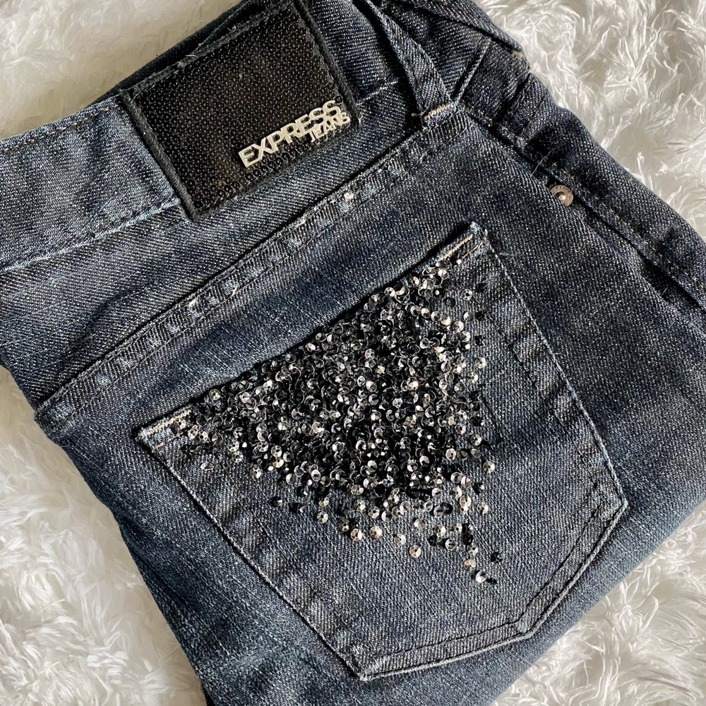 Express Stella Boot Cut Sequin Black Jeans vintage 90s bell bottom womens size 4